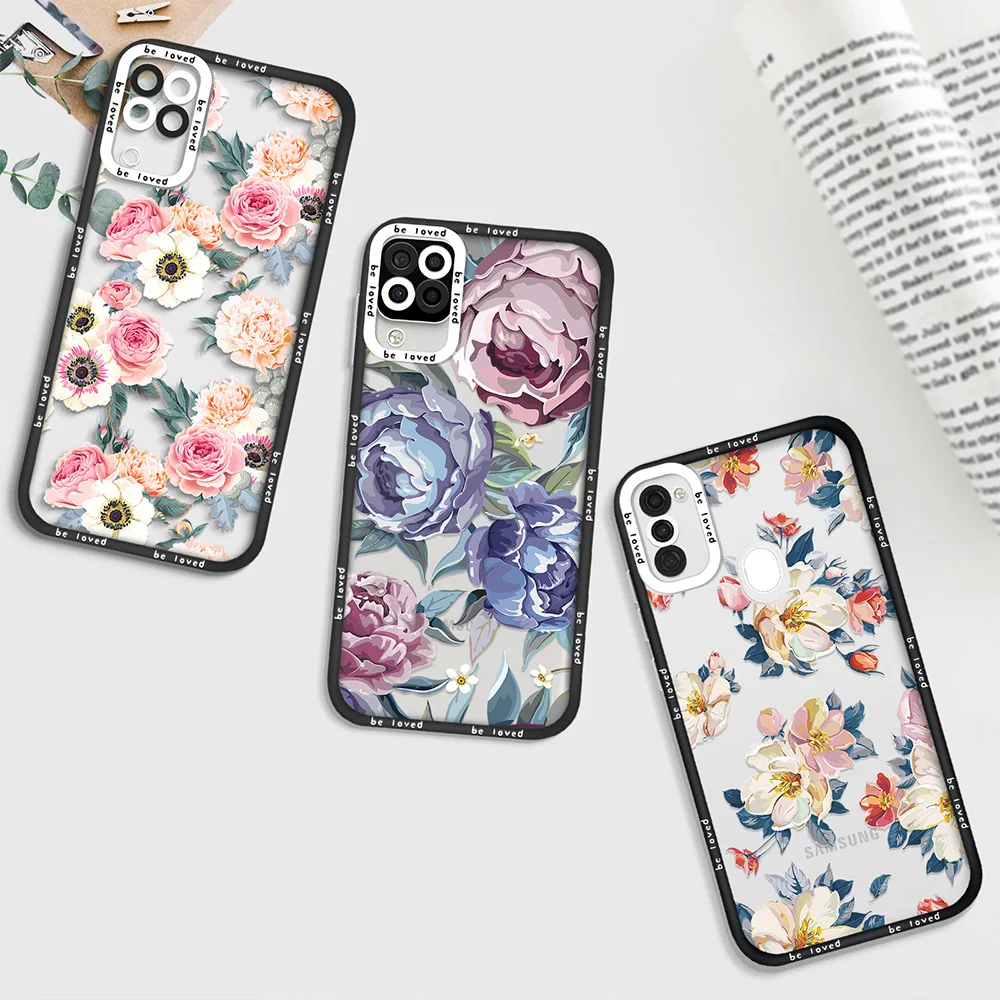 

Clear Painted Flower Phone Case for Samsung A11 A12 A71 A21S A32 4G A52 A52S A53 5G A72 S22 Plus S22Ultra Fundas Soft Back Cover