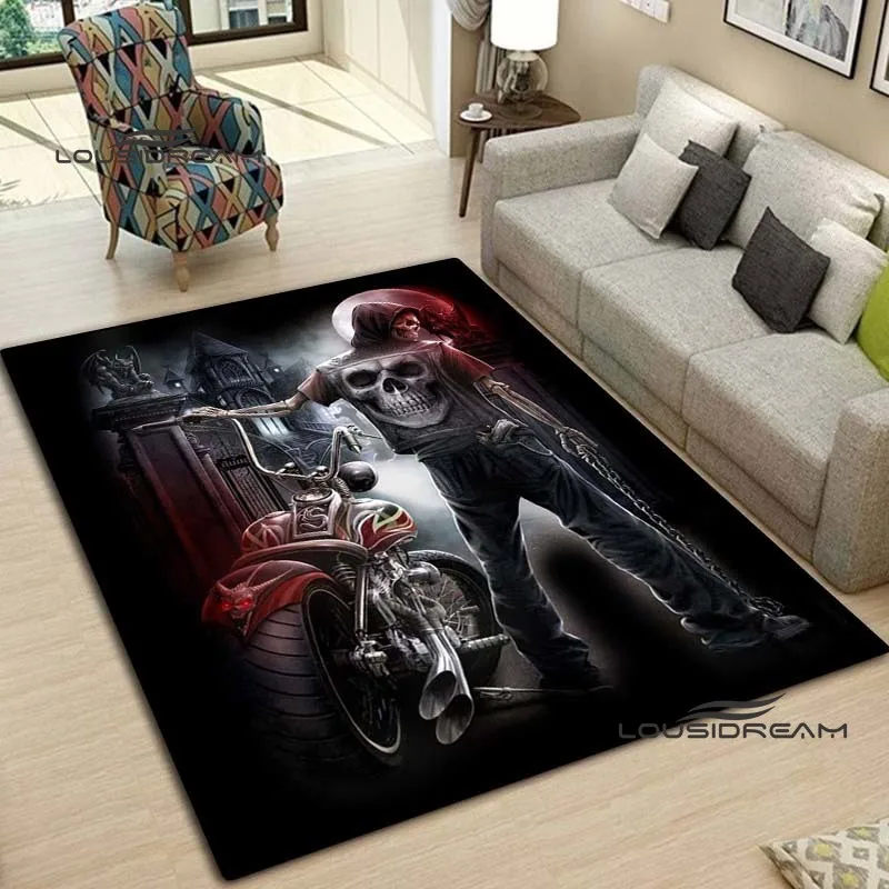 Skeleton Motorcycle Carpet and Rug Ride or Die Skull flannel Living room Bedroom Large area soft rug Home Children floorMat |