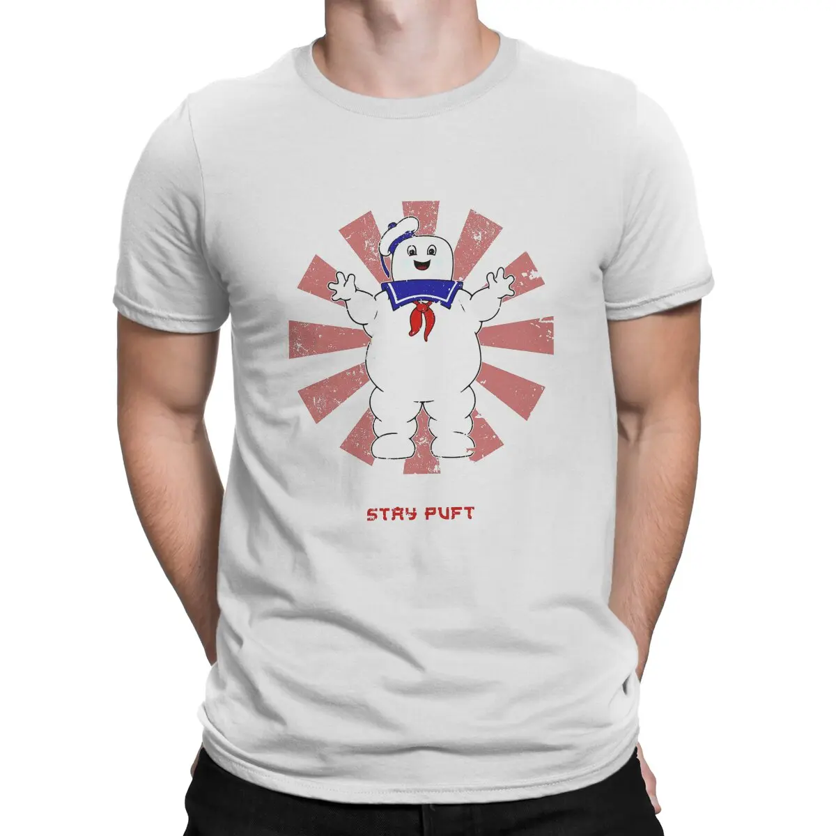 

Футболка Ghos-tbusters в стиле ретро с изображением сверхестественной комедии фильма «жди Puft», японская Мужская Уличная одежда, мужская футболка из полиэстера