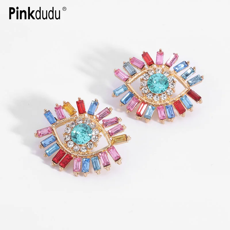 

Pinkdudu 2 Color Big Evil Eye Shape Drop Earrings Exaggerated Multicolor Rhinestone Party Earrings for Women Jewelry Gifts PD207