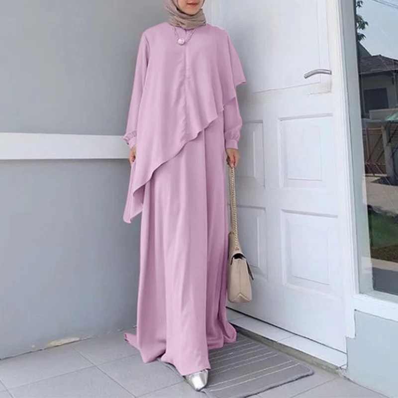 Elegant Türkiye Sundress Muslim Abaya Dress Solid Long Sleeved Gown Women Dubai Prayer Shawl Islamic Clothing Ramadan