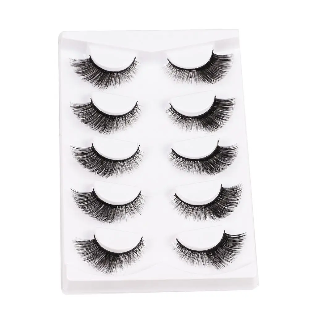 

5 pair New Cat-Eye 3D Mink Eyelashes Curled Winged End Eye Elong Natural Long Full Strip Lashes Soft Eyelashes Extension