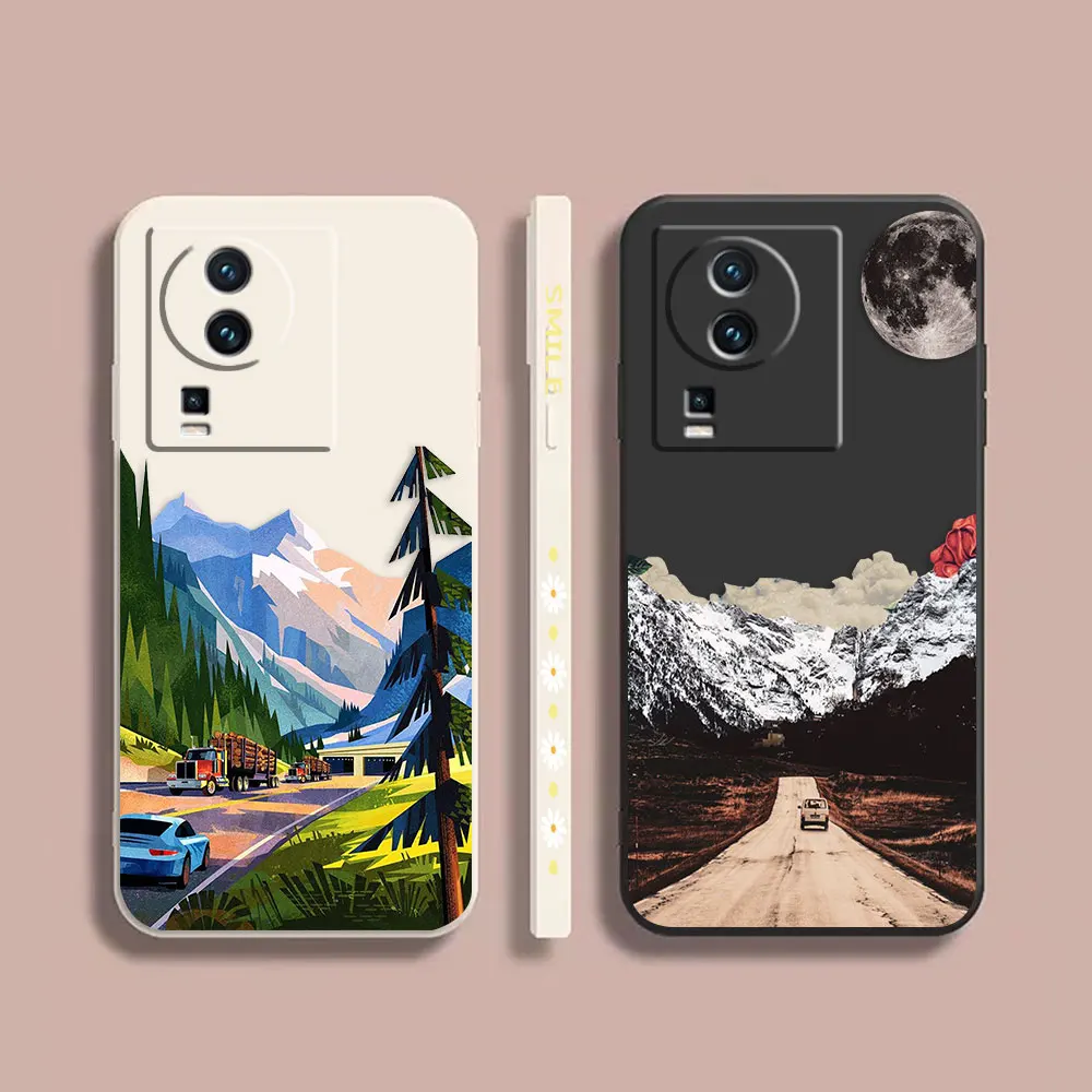 

Case For VIVO IQOO 5 7 8 9 10 11 Pro 5G Z3 Z5 Z6 Z7 NEO3 5 5S 6 7 Colour Simple Liquid Silicone Case Snow Mountain Sunset
