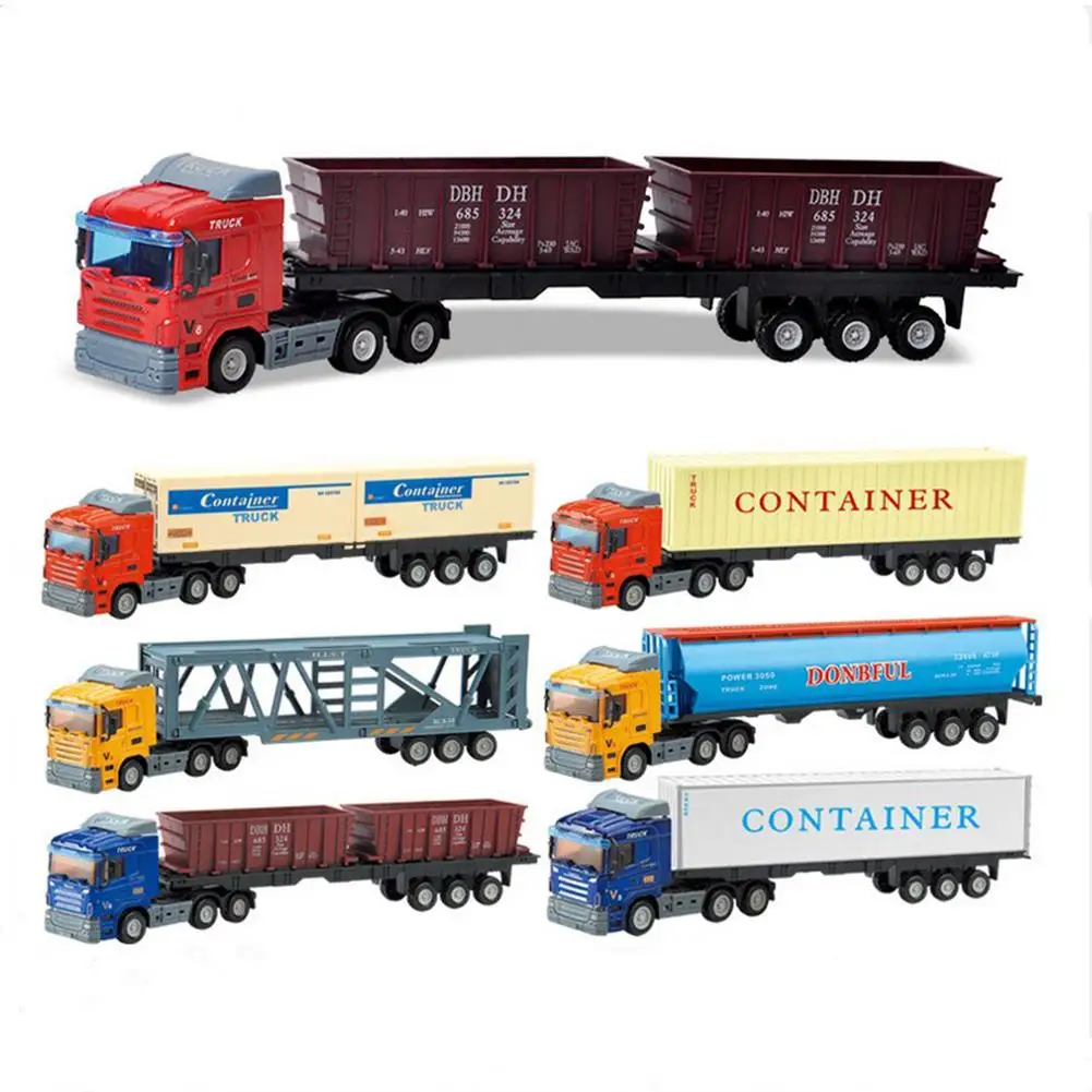 

Inertial Container Trailer Truck Toys 1:43 Alloy Container Car Model Pull Back Car Toy for Gift Collection