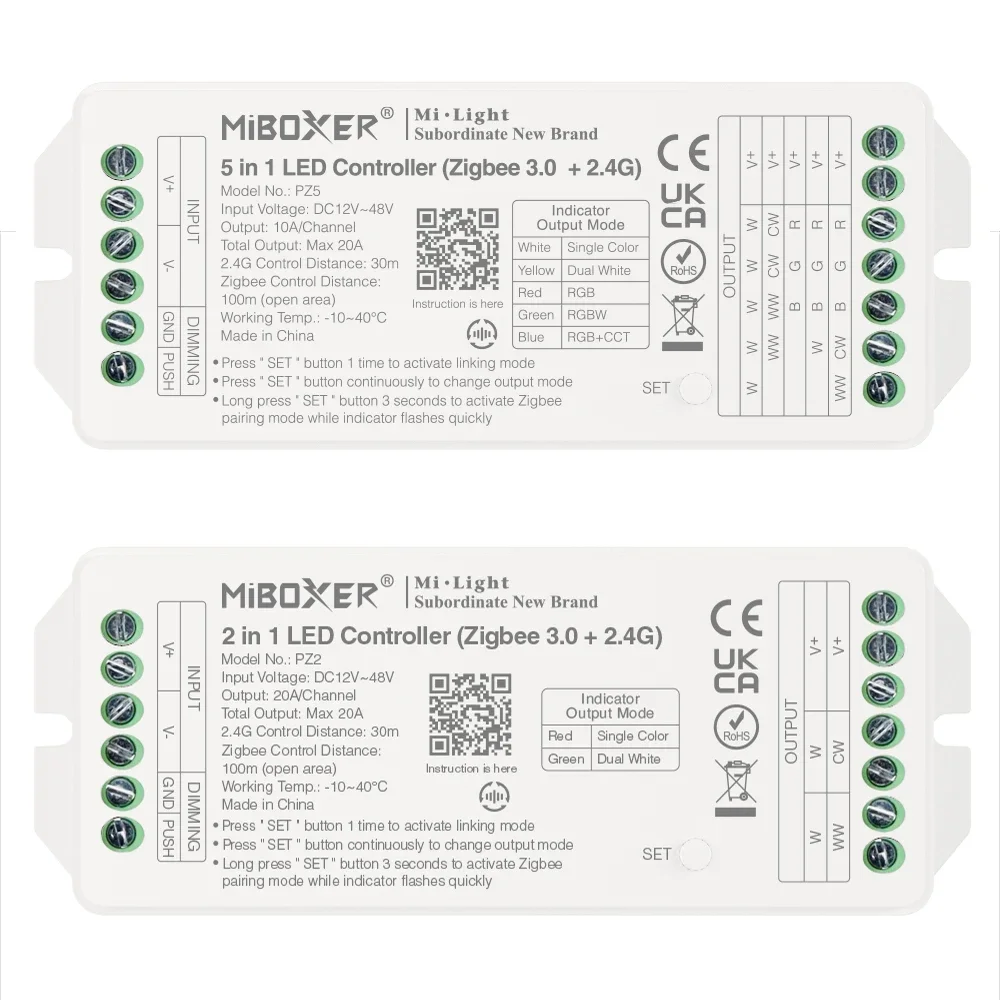 Miboxer Zigbee 3.0 +2 4G RF светодиодный контроллер PZ2 2IN1 PZ5 5IN1 Max 20A для одноцветных/двойных