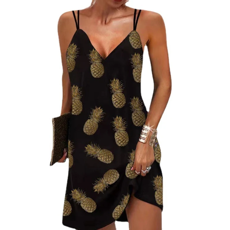 

Women's Dress Fashion Summer Sleeveless Suspender Dress Female Casual Plus Size Printed Party Dresses