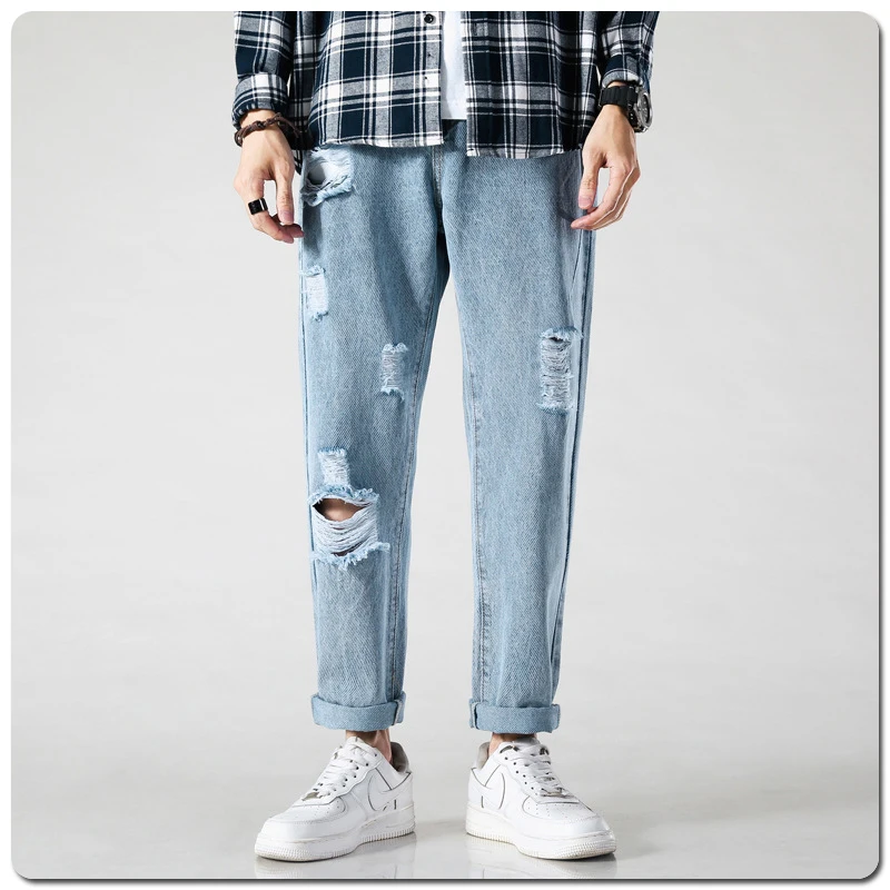 Kenntrice 2022 Ripped Jeans Casual Baggy Stylish Spring Hip Hop Fashion For Man Wide Designer Autumn Streetwear Trend Streetwear
