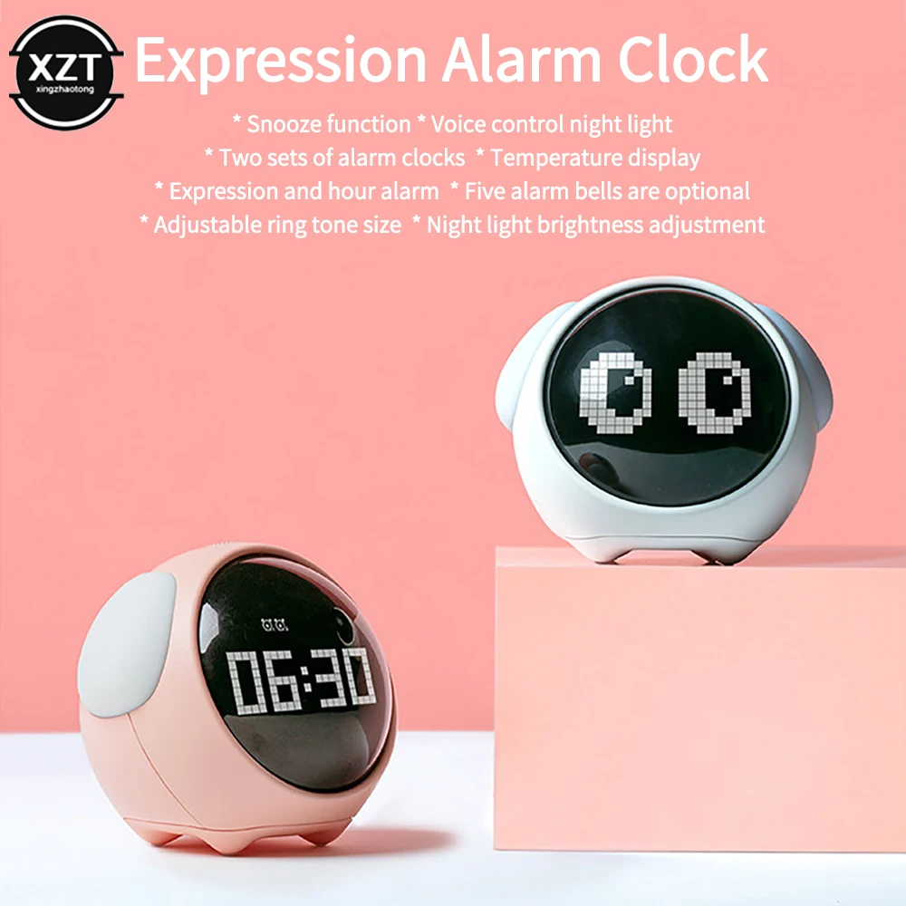 

2023 New Digital Expression Children's Alarm Clock Multi-mode Bedside Voice-activated Night Light Snooze Function Rechargeable