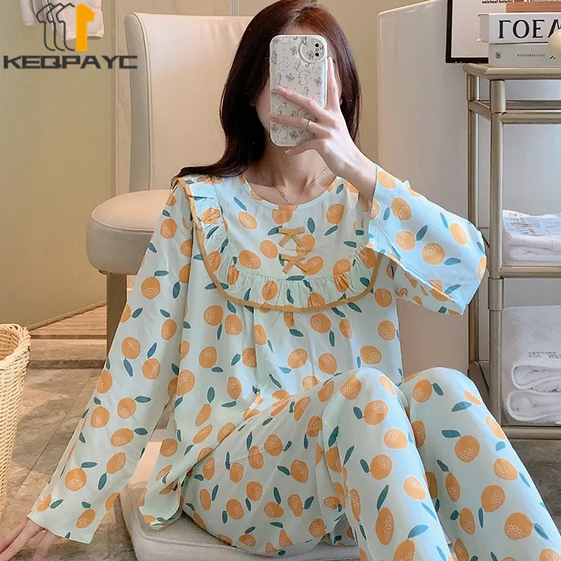 Women's Pajamas New 2023 Spring Autumn Long Sleeve Thin Sleepwear Pyjamas Women Sweet Cartoon Casual Nightwear Clothing Sets