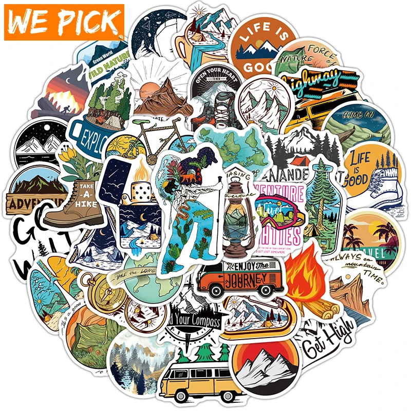 

10/50/100PCS Outdoor Explore Mountain Climbing Stickers Laptop Guitar Luggage Waterproof Graffiti Sticker Decal Kid Classic Toys