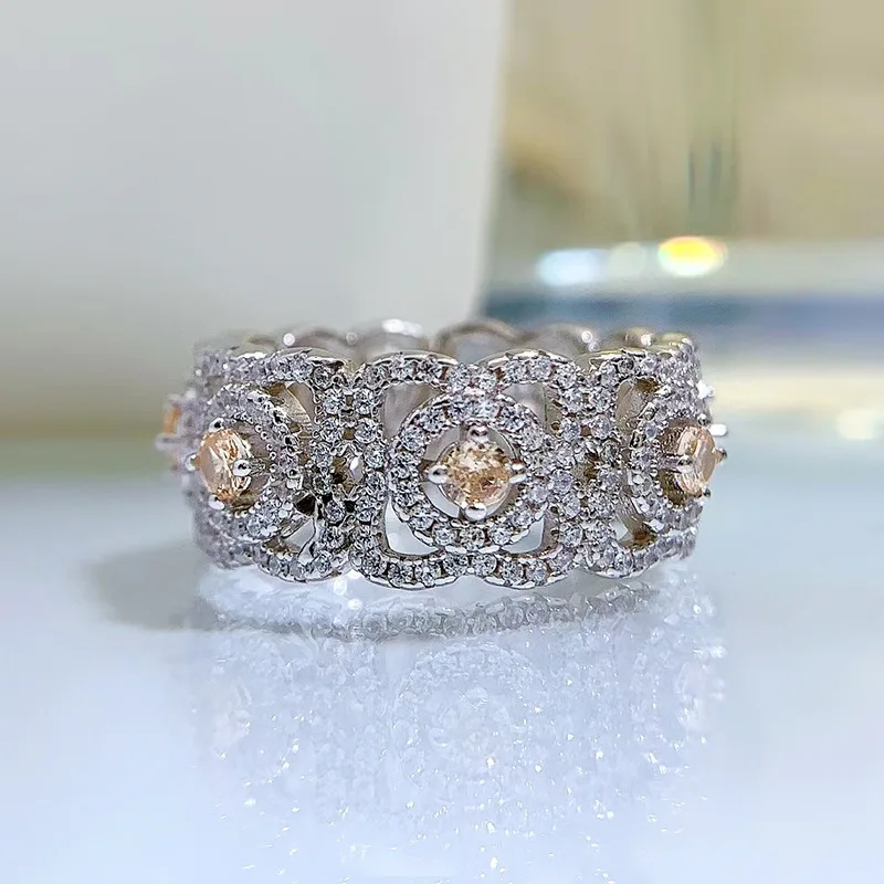 

Новинка 2022, кольцо из серебра 925 пробы с бриллиантами цвета шампанского в женском стиле