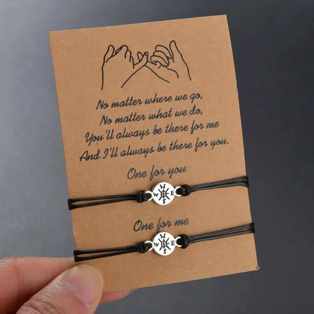 

Vintage Fashion Card Set Compass Wax String Adjustable Friendship Bracelet Bracelet for Women Girl Jewelry Gift