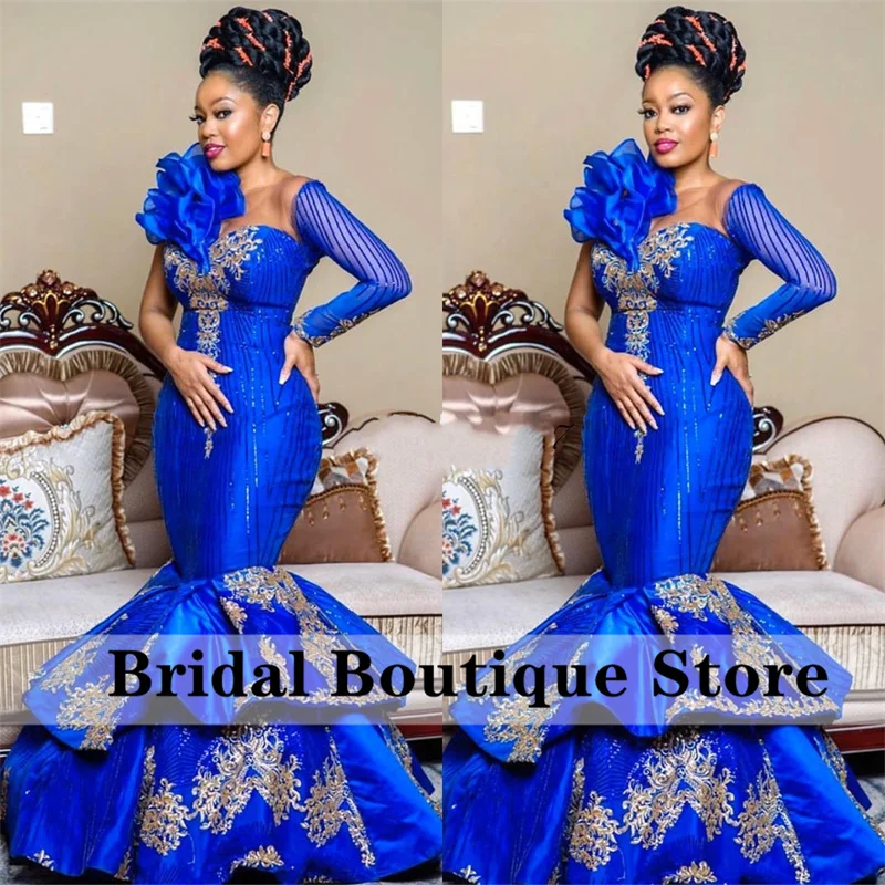 

Vintage Aso Ebi African Mermaid Evening Dresses One Shoulder Beaded Ruffle Sequins Prom Wedding Guest Party Robes De Soirée