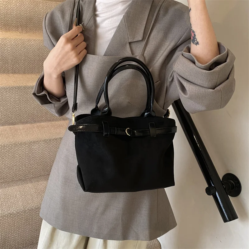 Пригородные сумки с верхней ручкой для женщин искусственная замша коричневая