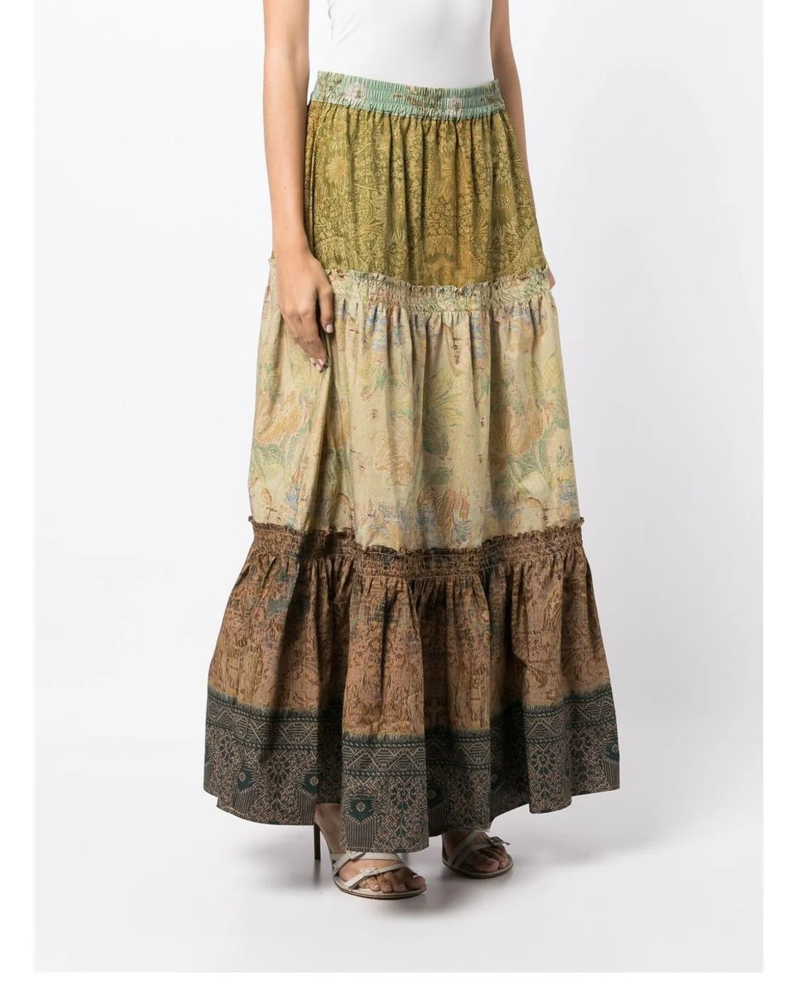 

Women Cotton Vintage Printed Patchwork Big Swing Long Skirt