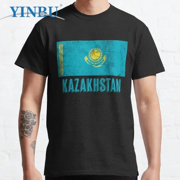 

Flag of Kazakhstan Grunge look Men's clothing anime graphic t shirts for men 2023 streetwear