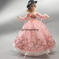 16 pink puff sleeve wedding dress for barbie doll clothes princess outfits 11 5 dolls accessories bowknot party gown kids toys