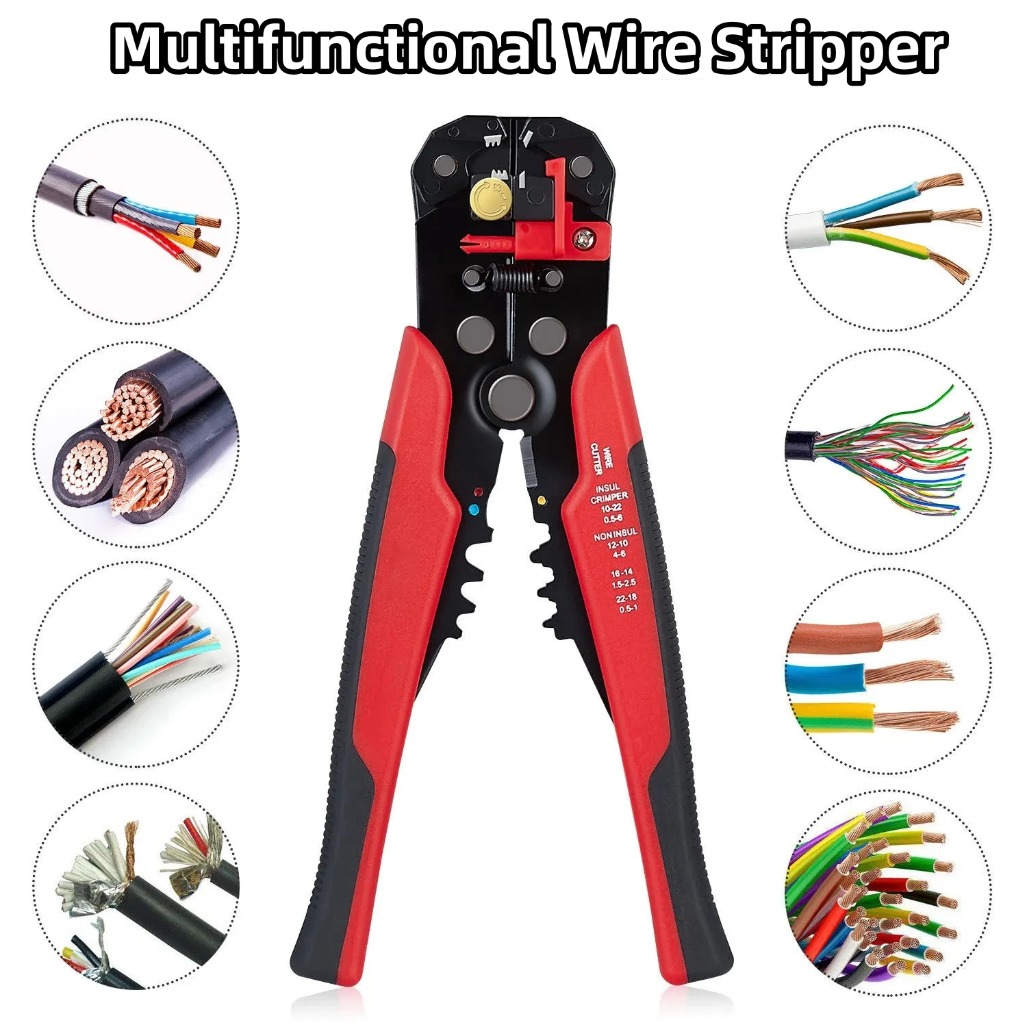 

8 inch Multifunctional Wire Stripper Pliers AWG10-24 0.2-6mm² Crimper Cable Cutter for Stripping Wires Electrician Repair Tools
