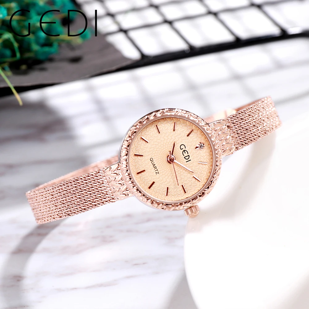 GEDI Waterproof New in Women's Watches 2023 Trend Stainless Steel Rose Gold Fashion Quartz Wrist Watch for Woman Small Uhr Damen