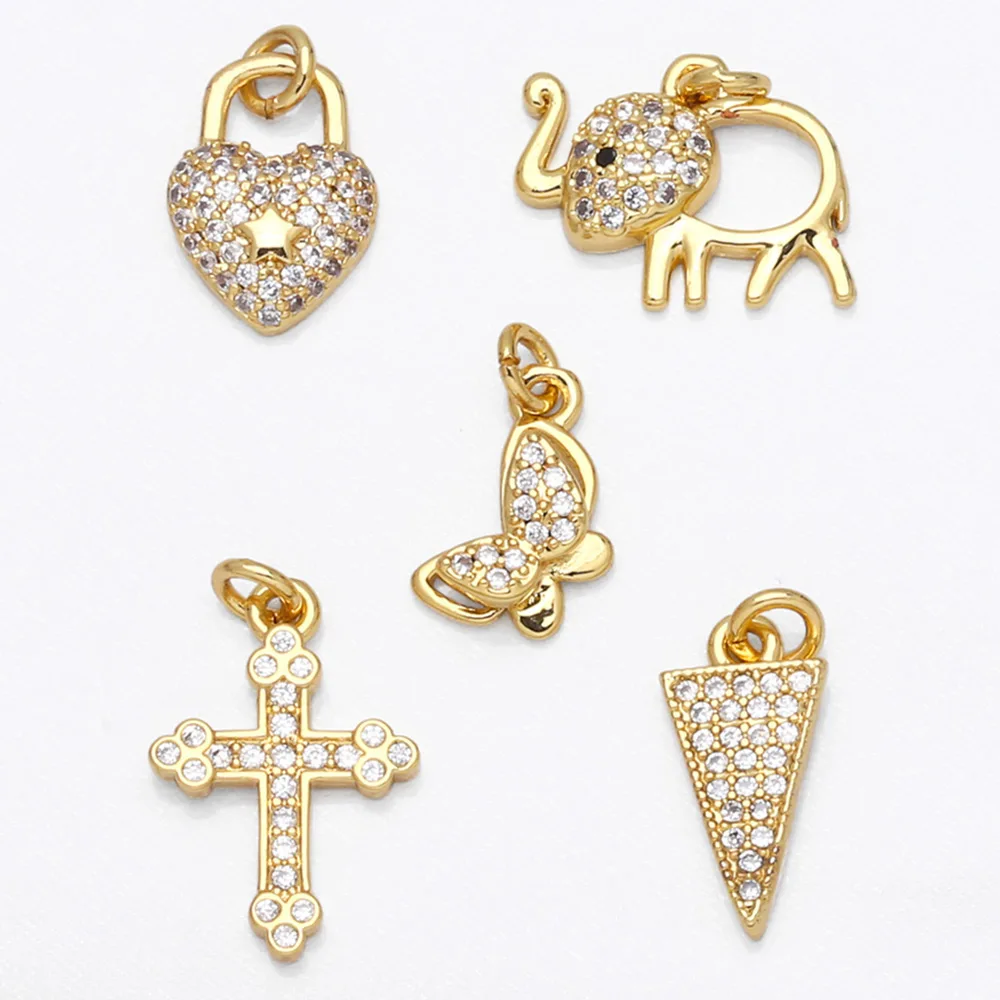 

OCESRIO мини милое сердце крест Шарм для ожерелья позолоченный медный циркон аксессуары для ювелирных изделий DIY chma144
