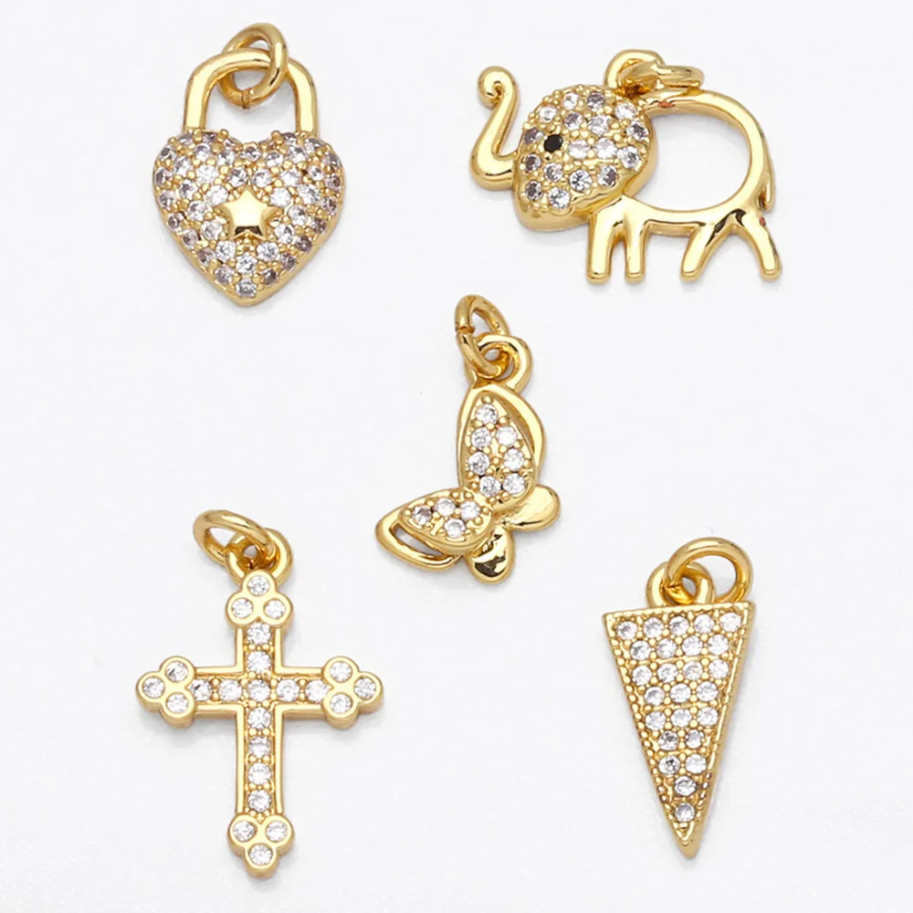 

OCESRIO Mini Cute Heart Cross Charm for Necklace Gold Plated Copper Zircon Accessories for Jewelry DIY chma144