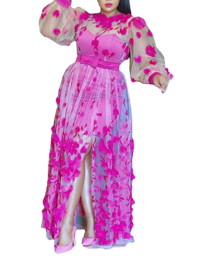 

Новое Сетчатое платье в европейском и американском стиле с высокой талией и тонким разрезом