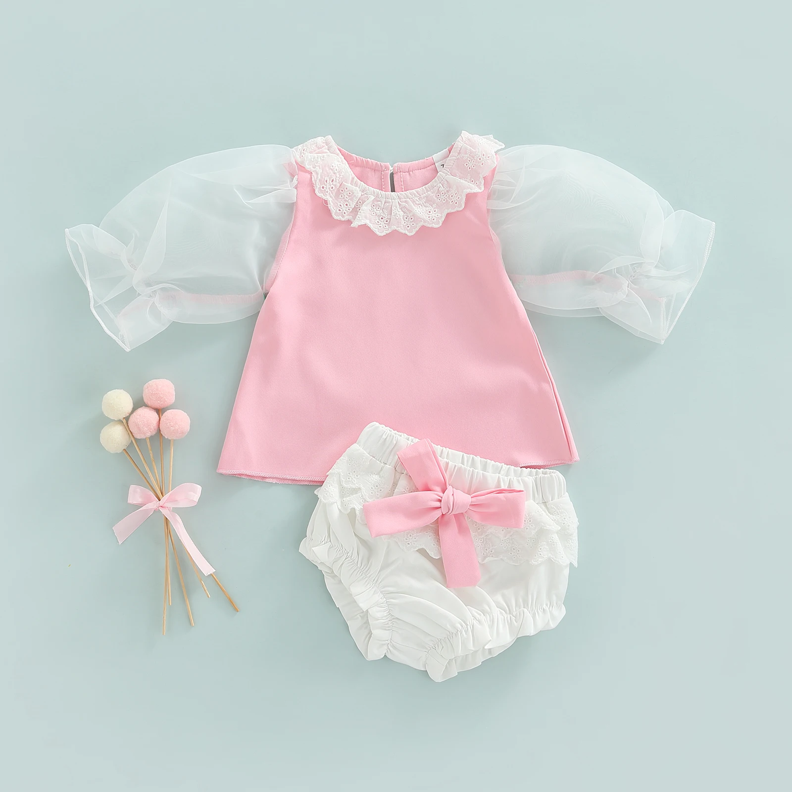 

Ma&Baby 3M-3Y Infant Newborn Toddler Baby Girls Clothes Set Mesh Puff Sleeve T-shirt Bow Shorts Summer Outfits Costumes D01