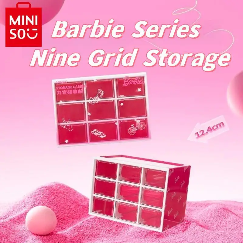 

Genuine MINISO Barbie Series Jiugongge Storage Box Drawer Type Cute Diy Sticker Finishing Desktop Jewelry