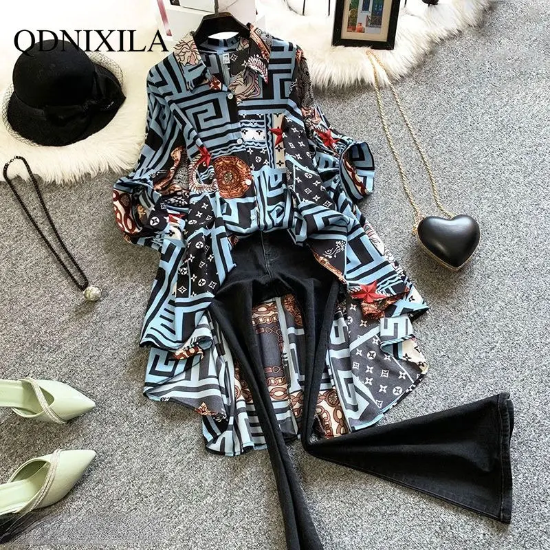 

Women's Blouse Loose Floral Chiffon Women's Shirt with Short Front and Long Swallow Tail Top Women Short Sleeve New In Dresses