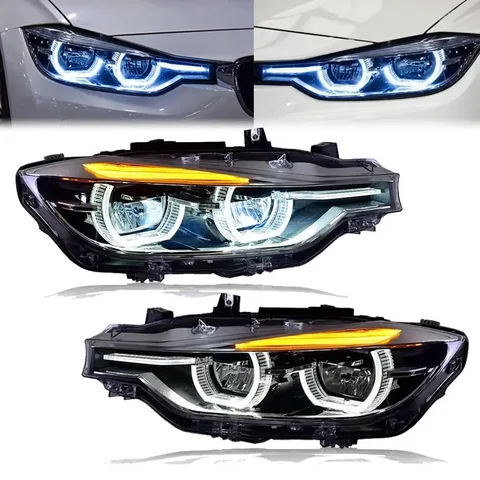 Пара автомобильных фар для BMW 3 серии 2013-2019 F30 F35 F80, светодиодные динамические фары DRL Halo Angel Eyes, аксессуары для линз проектора