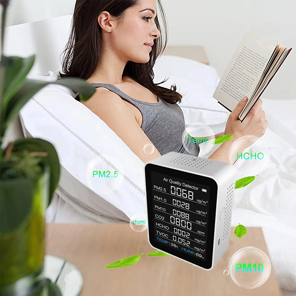 2022 NEW Portable CO2 Digital Sensor Tester Air Quality Monitor Carbon Dioxide PM2.5 PM10 PM1.0 TVOC HCHO TEMP HUMI Detector | Красота и