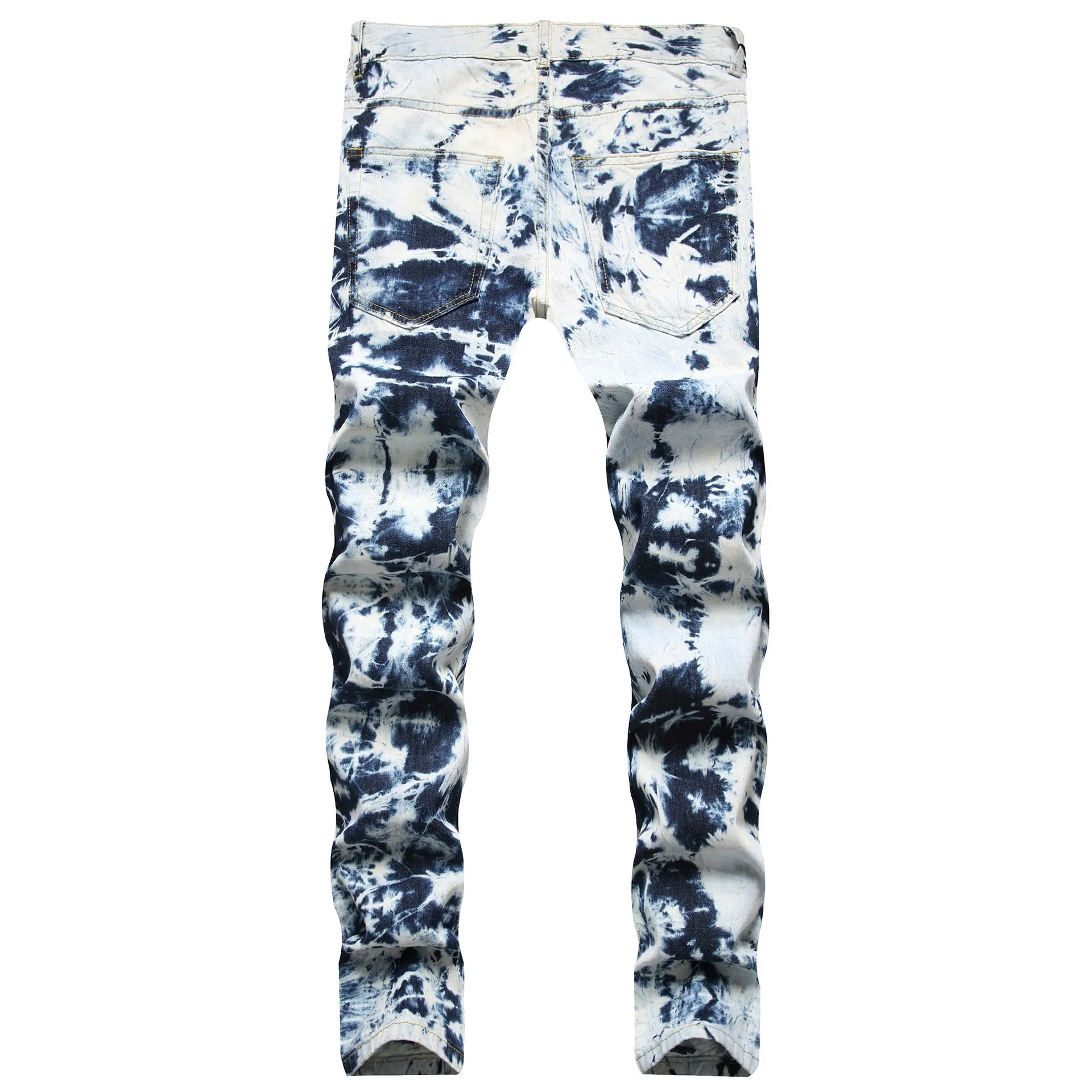 Mens Jeans Snowflake Tie-dyed Ripped Jeans Fashion Streetwear Men's Pants Spring and Autumn Full Length Deinm Pans