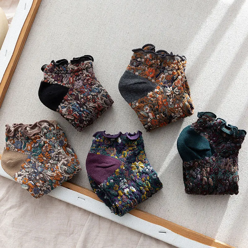 

Весенне-летние новые ретро носки с цветочным рисунком с грибом, хлопковые носки с низким вырезом