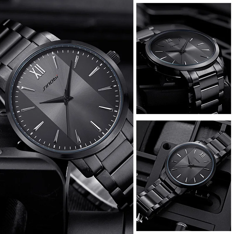 Sinobi business couple watch men's watch women's watch fashion quartz steel belt watch black atmosphere