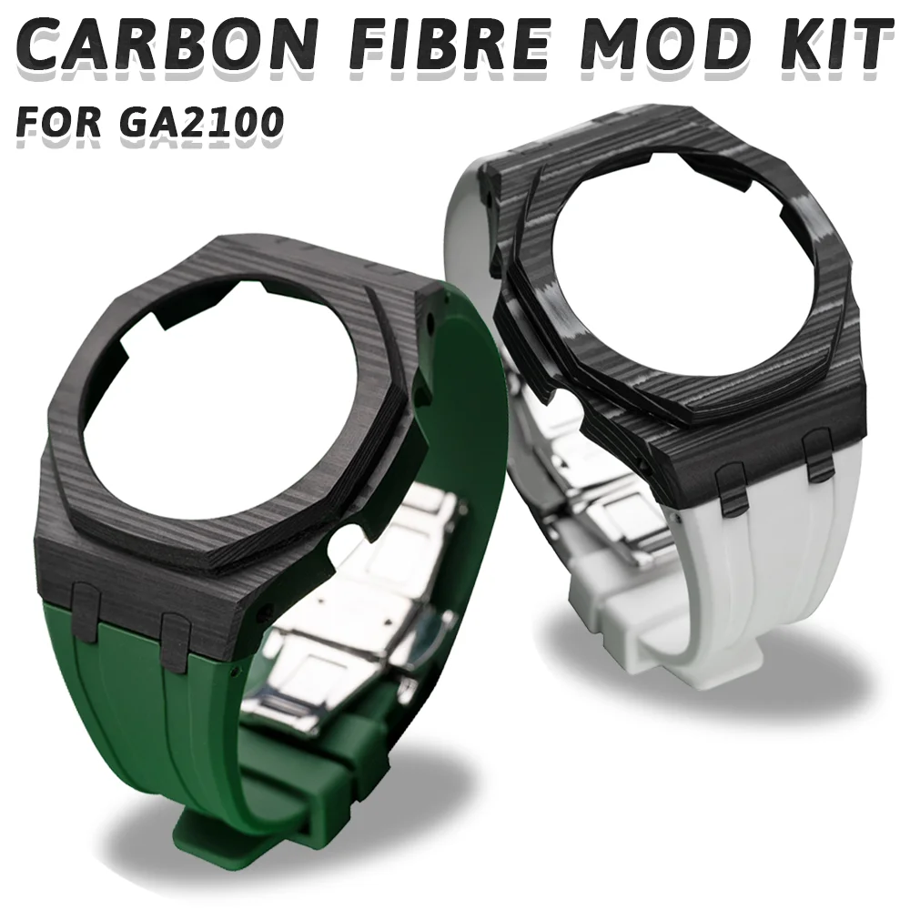 For CasiOak Carbon Fibre Mod Kit for G SHOCK GA2100 / GA2110 Rubber Correa Strap & Stainless Steel Watch Buckle DIY Modification enlarge