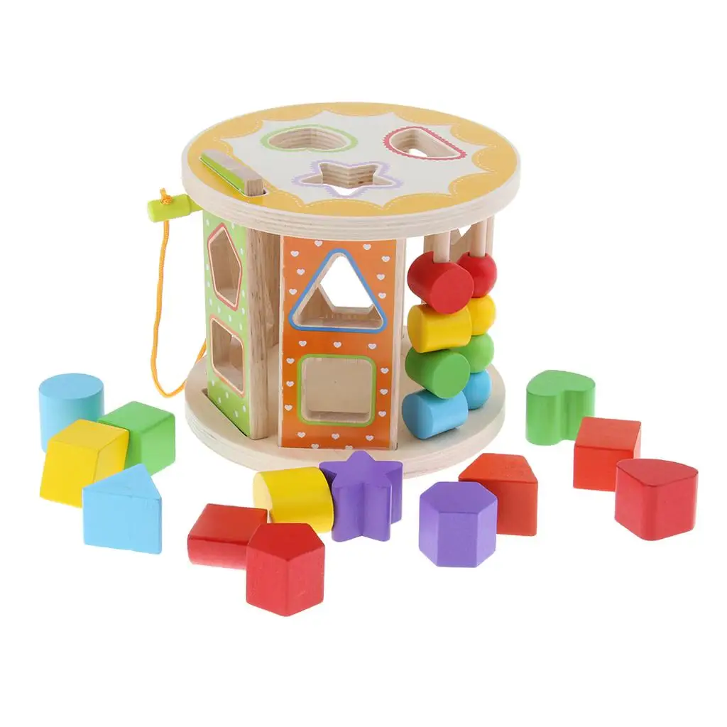

Kids Wooden Shape Sorter Cylinder Shaped Blocks Early Educational Toy Gift