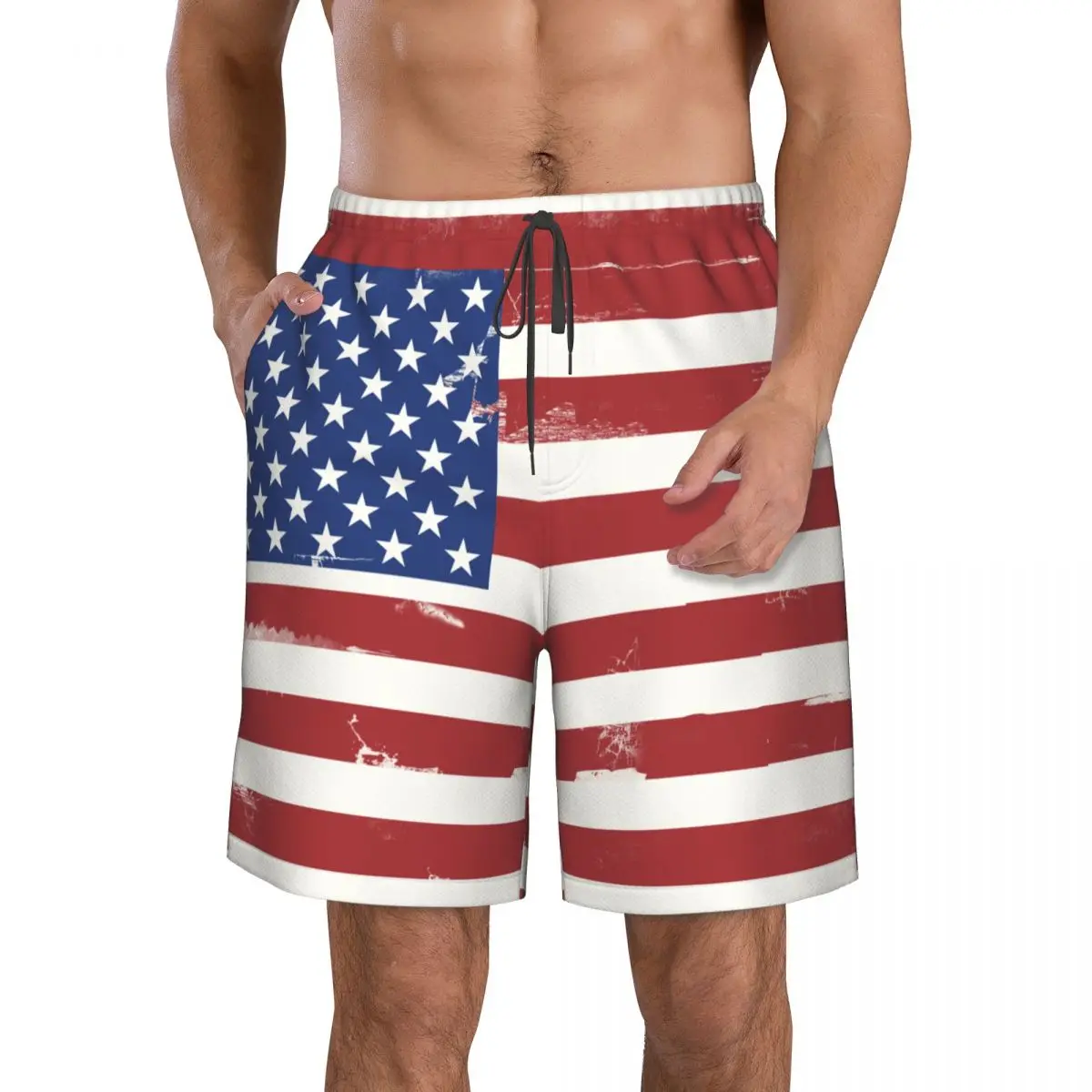 Men's Swim Shorts Summer Swimwear Man Swimsuit Swimming Trunks Beach Shorts Surf Board Male Clothing Pants Worn American Flag