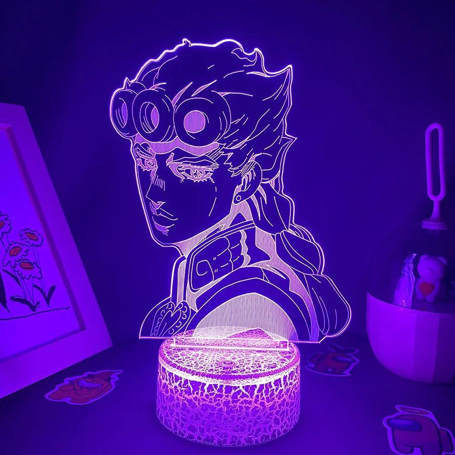 

JoJo Bizarre Adventure Anime Figure Giorno Giovanna 3D Led Neon Night Light Bedroom Table Decoration Manga JoJo Lava Lamps Gift
