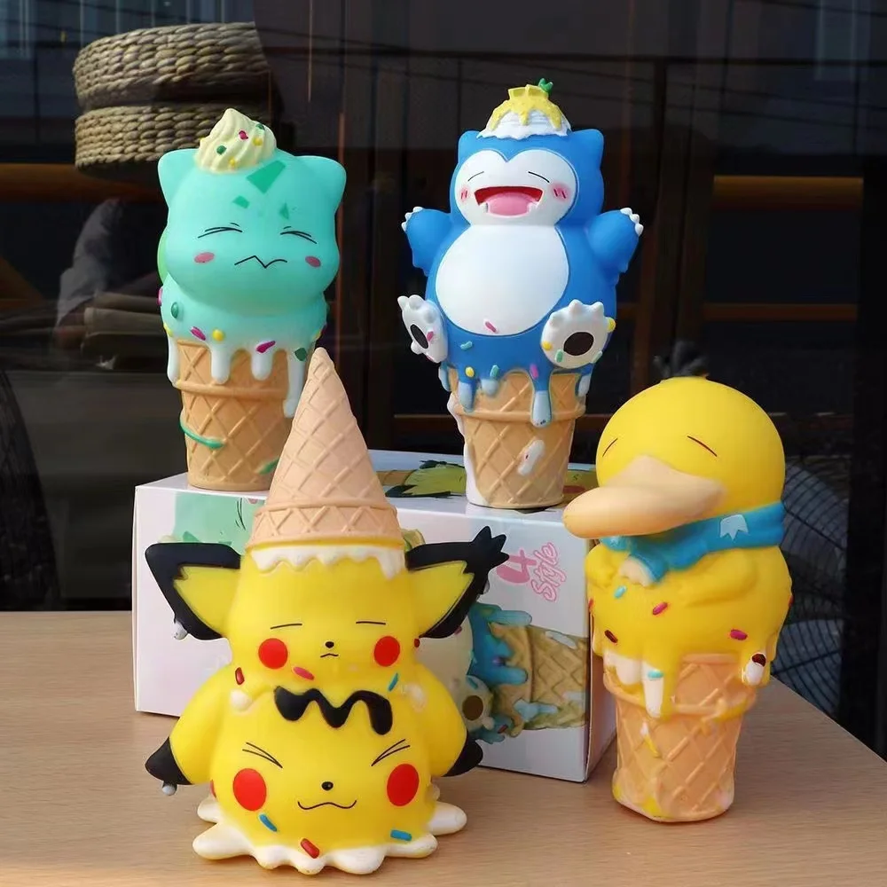 

Anime Figure Pokemon Ice Cream Psyduck Pikachu Snorlax Bulbasaur Action Figurine PVC Children's Gift Collectibles Toy Doll 14cm