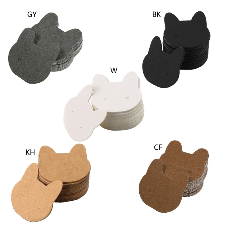 

50xCat Ear Stud Display Cards Kraft Paper Earring Card Earrings Packaging Card Paper DIY Blank Jewelry Card Tags Holder