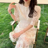 2022 lace white dress female summer french minority design long dress gentle temperament first love lady fairy dress