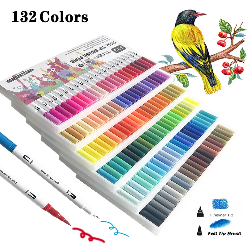 132 Colors Art Marker Brush Fine Tip Art Coloring Markers For Kids Adult Coloring Book Art Supplies