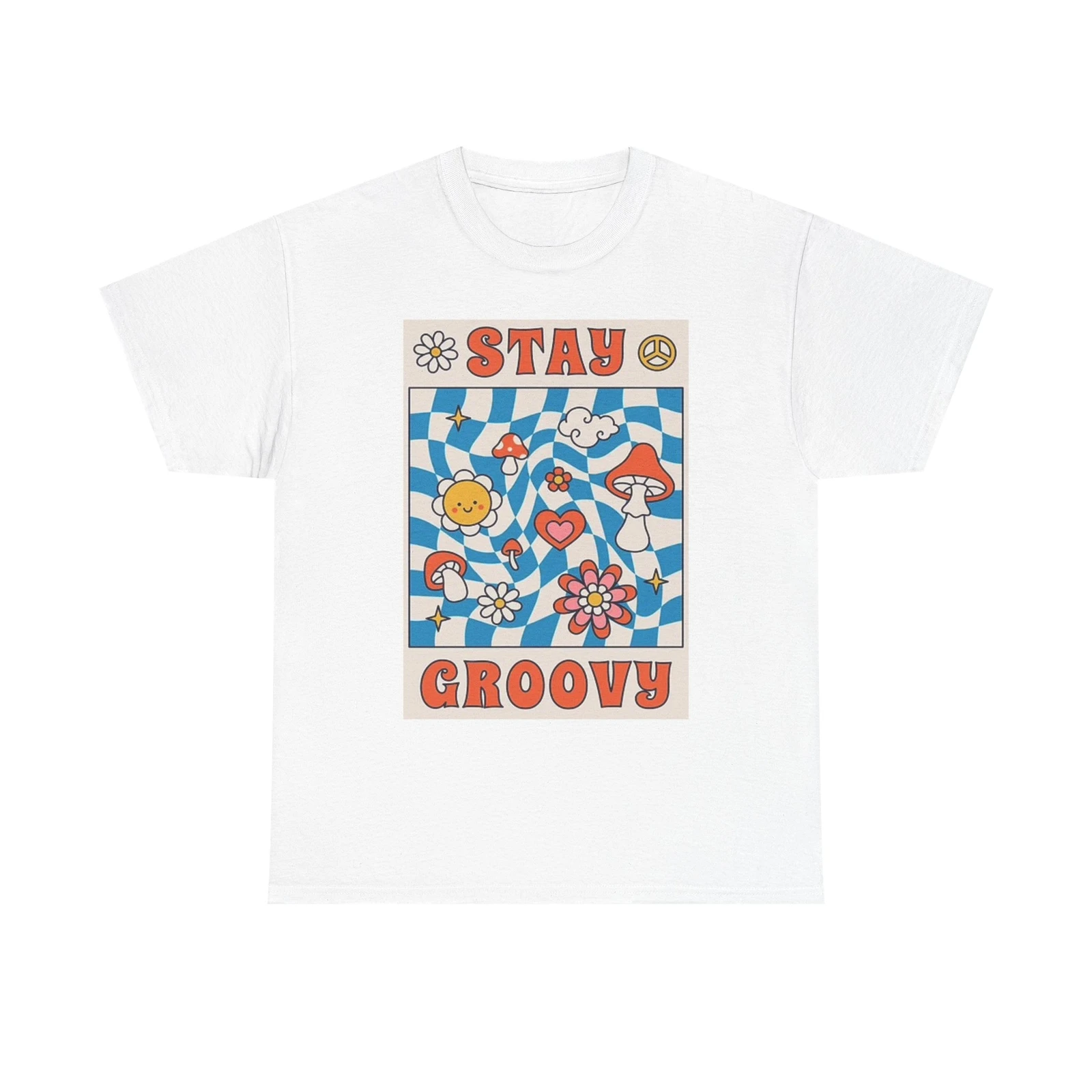 Фото Футболка с рисунком Stay Groovy, винтажная футболка унисекс из плотного хлопка Flower Power №1