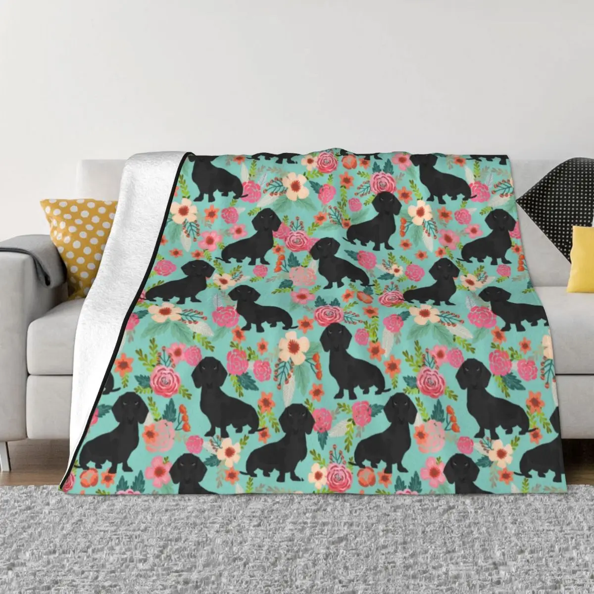 

Printed Sausage Dog Blankets Breathable Soft Flannel Summer Dachshund Throw Blanket for Couch Office Bedding