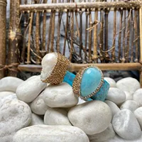 European and American style blue amazonite pearl leather rhinestone bracelet ladies personality fashion trend luxury jewelry