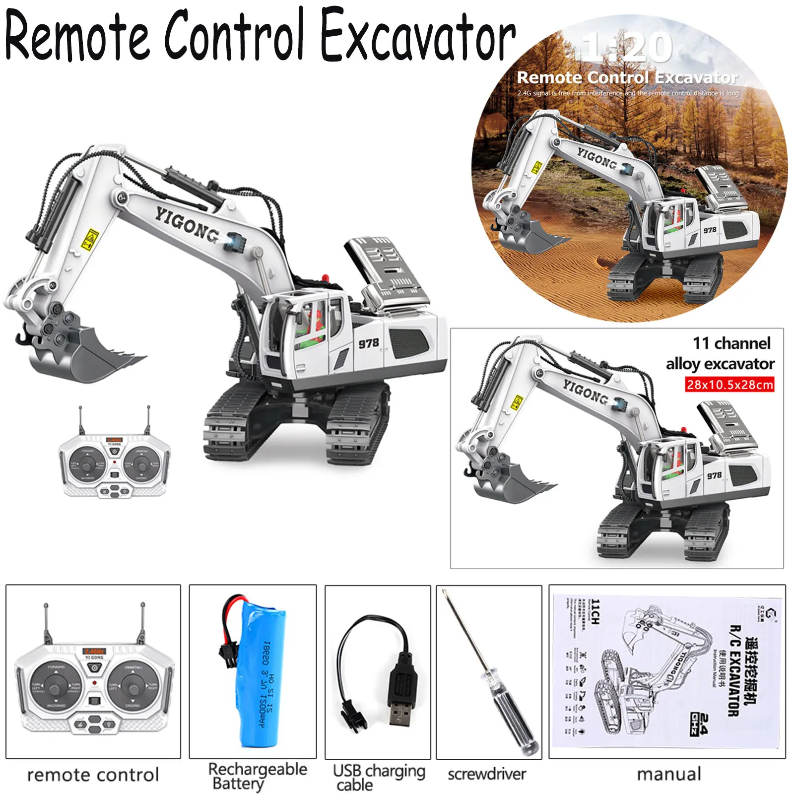 

2,4 GHz экскаватор на дистанционном управлении строительные игрушки 1/20 11ch радиоуправляемый экскаватор трактор перезаряжаемый грузовик с дис...