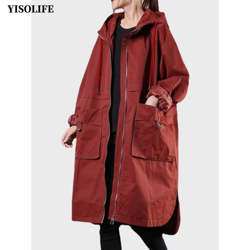 

YISOLLIFE Women's Long Sleeve jackets Full Zip Loose Trench Coats Long Jackets Hooded Coats with Pockets