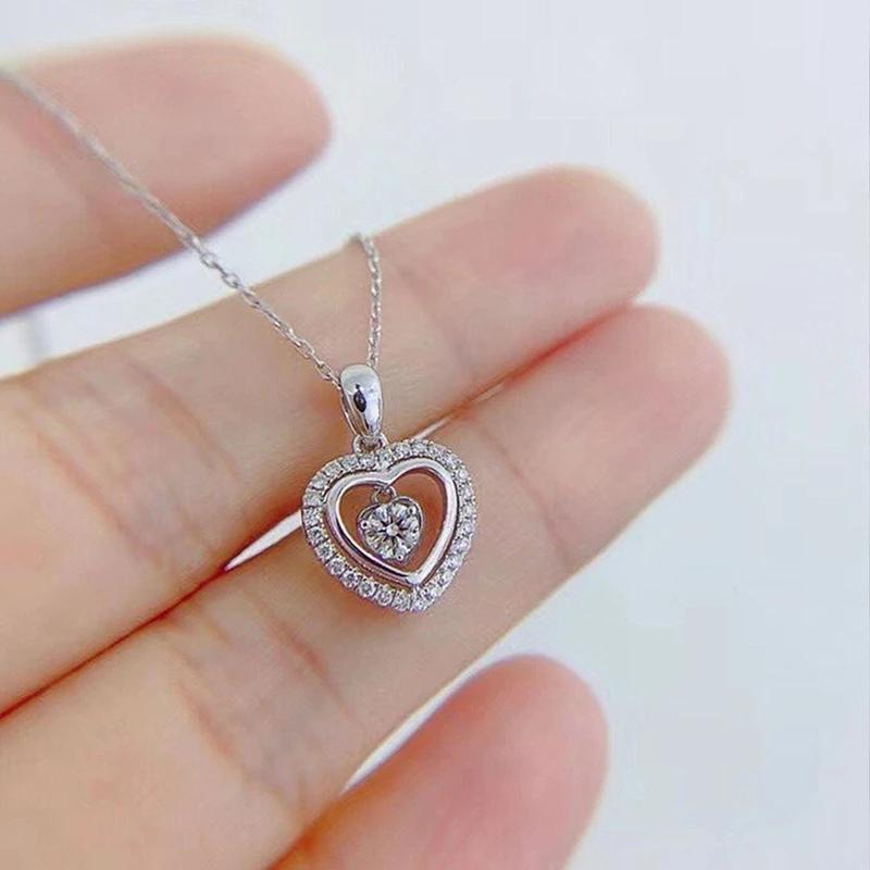

Charms Girls Double Heart Cubic Zircon Pendant Silver Color Jewelry Necklace For Women Wedding Necklace Anniversary Gift