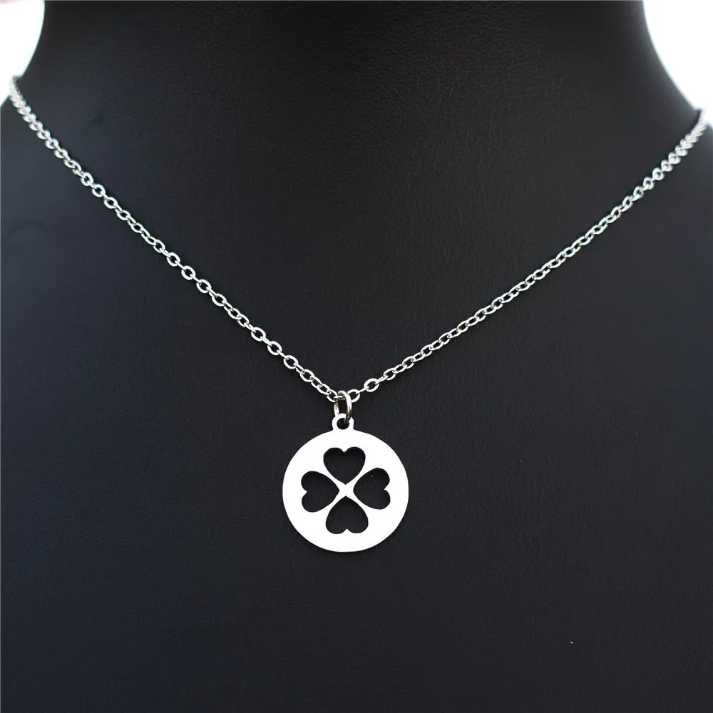 

12 Pieces Lucky Grass Necklace Stainless Steel Four Leaf Clover Pendant Choker Clavicle Jewelry Wholesale With Link Chain