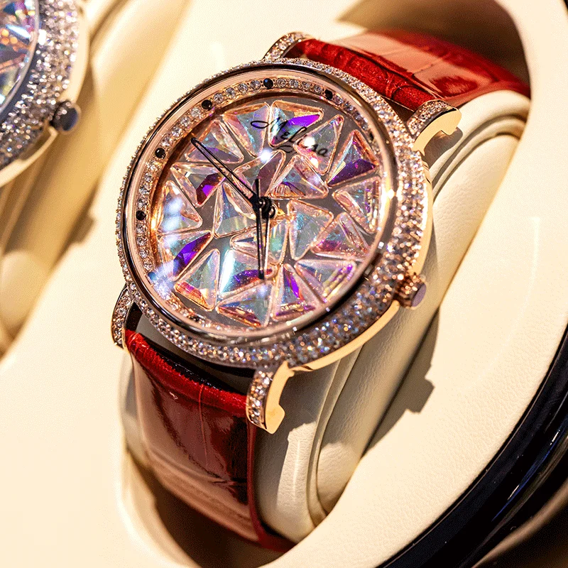 Rotating Crystal Melissa Women's Watch Japan Quartz Hours Fashion Bracelet Luxury Rhinestones Leather Clock Girl Birthday Gift